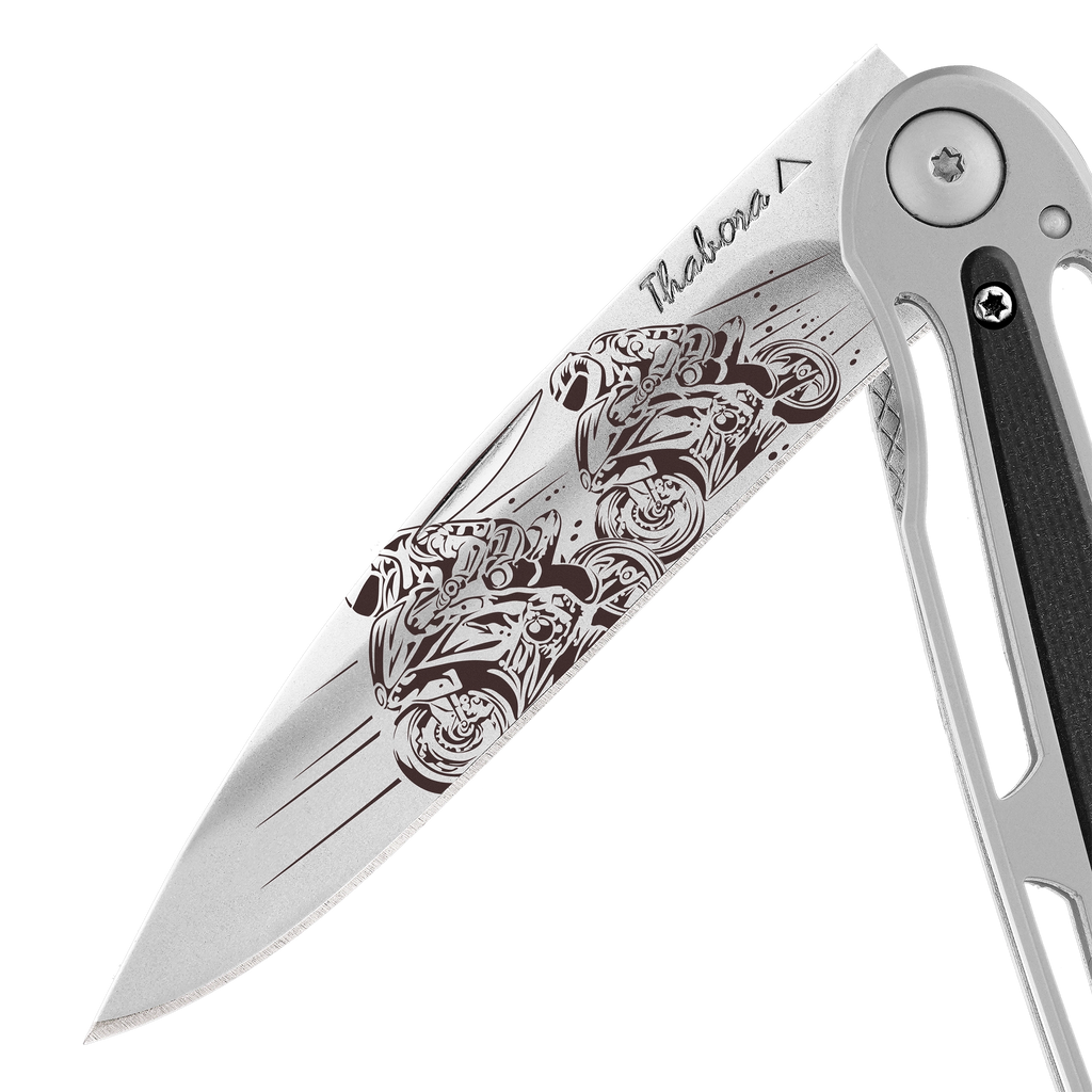 Couteau acier finition titane noir plaquette pleine résine g10 kaki motif «4x4»