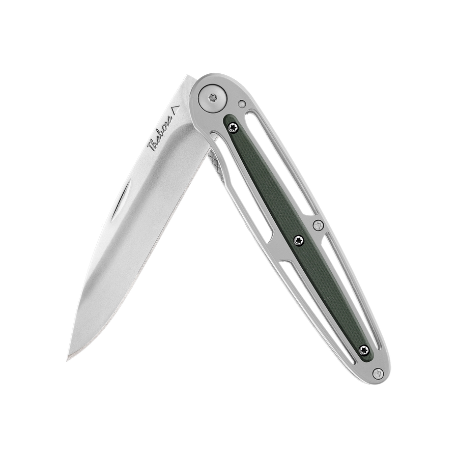 Couteau acier finition brillante plaquette centrale résine g10 kaki