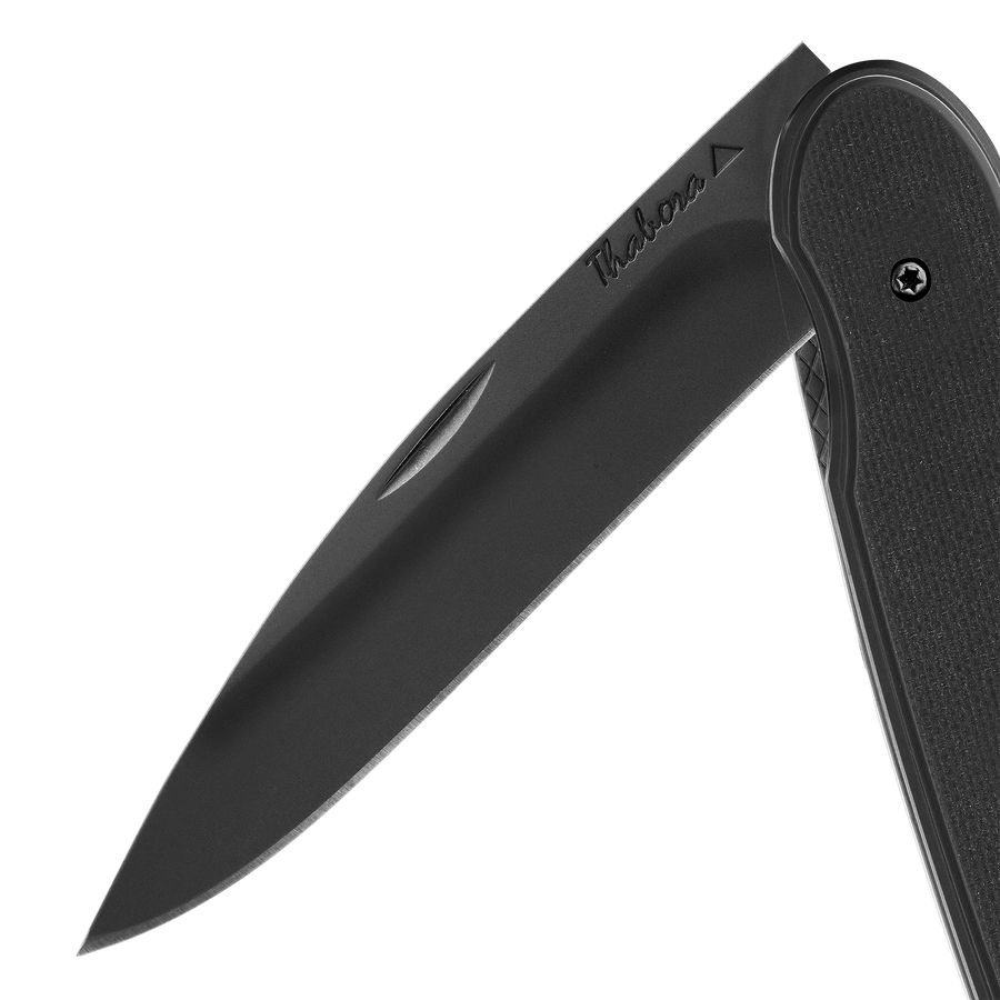 Couteau acier finition titane noir plaquette pleine résine g10 noir