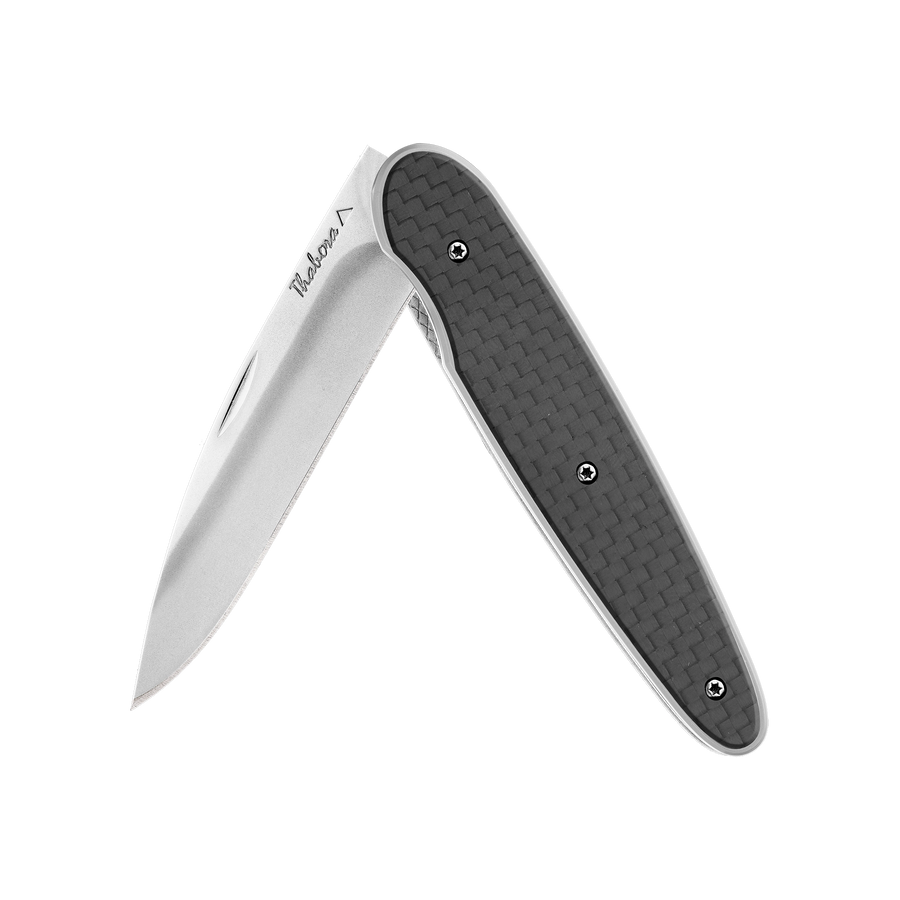 Couteau acier finition brillante plaquette pleine carbone