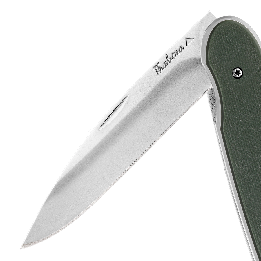 Couteau acier finition brillante plaquette pleine résine g10 kaki