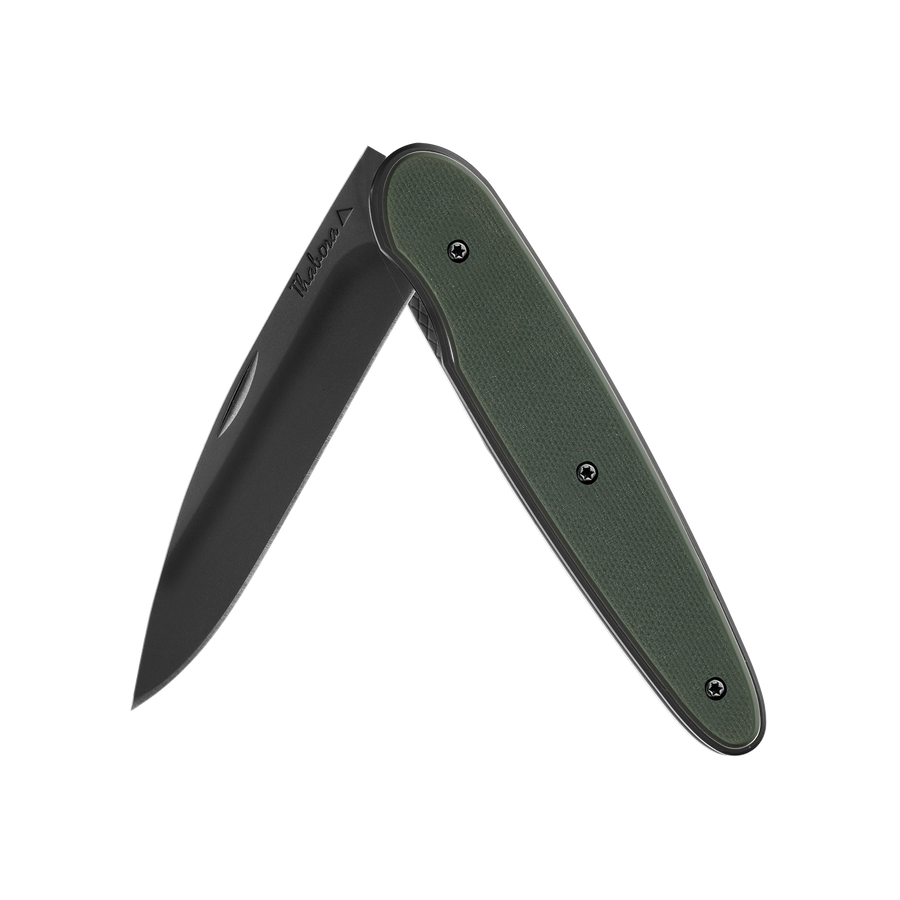 Couteau acier finition titane noir plaquette pleine résine g10 kaki