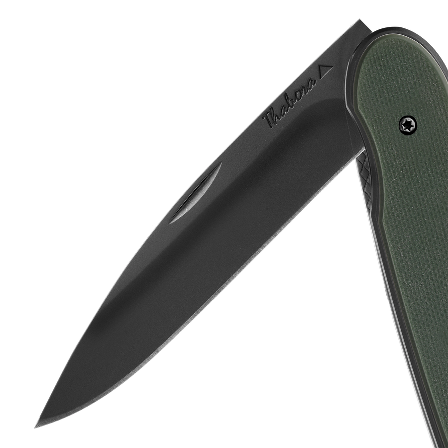 Couteau acier finition titane noir plaquette pleine résine g10 kaki