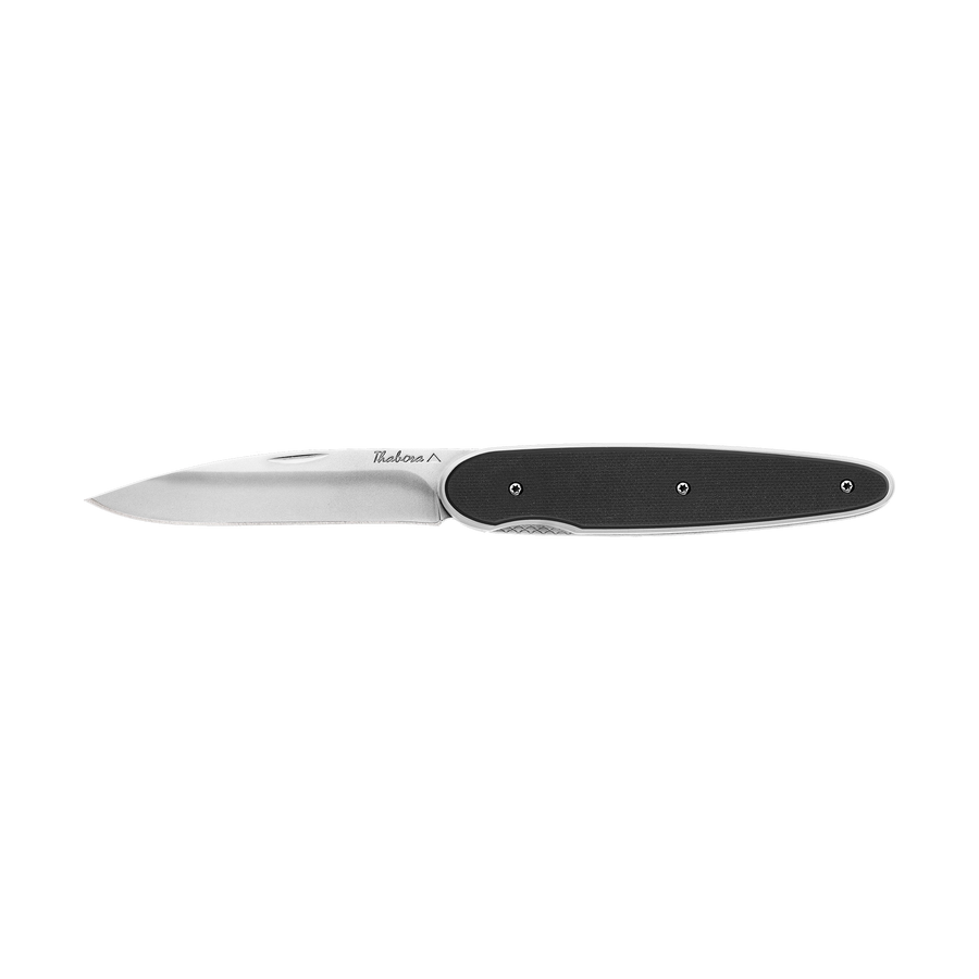 Couteau acier finition brillante plaquette pleine résine g10 noir