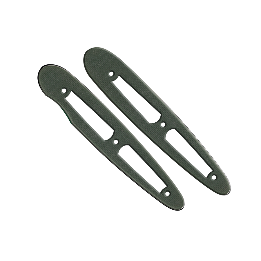 Lot de 2 plaquettes ajourées résine G10 kaki avec 6 vis noires et 6 vis acier longues