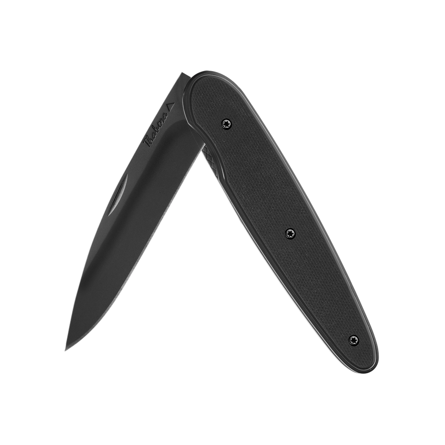 Couteau acier finition titane noir plaquette pleine résine g10 noir