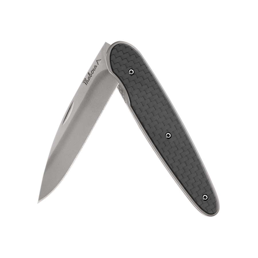 Couteau acier finition titane gris plaquette pleine carbone