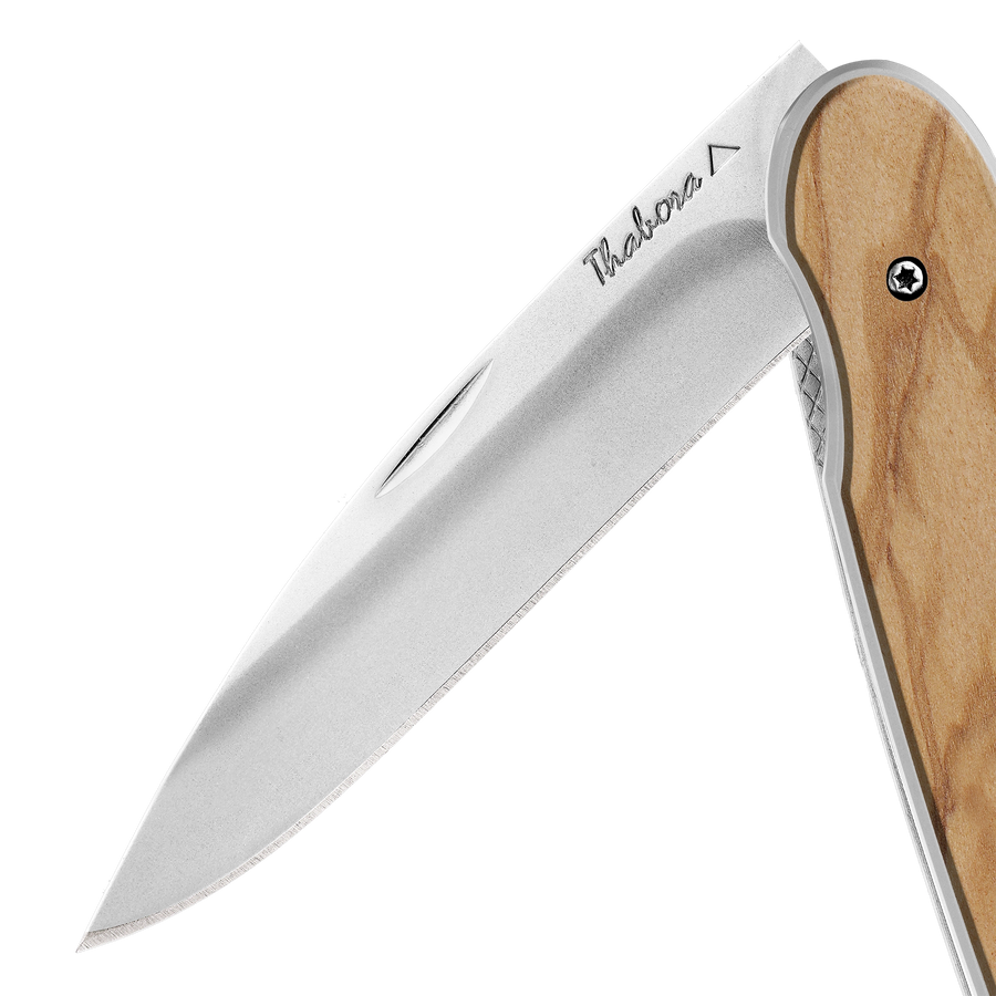 Couteau acier finition brillante plaquette pleine bois clair