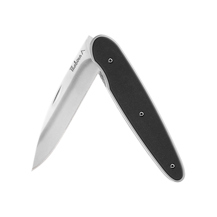 Couteau acier finition brillante plaquette pleine résine g10 noir