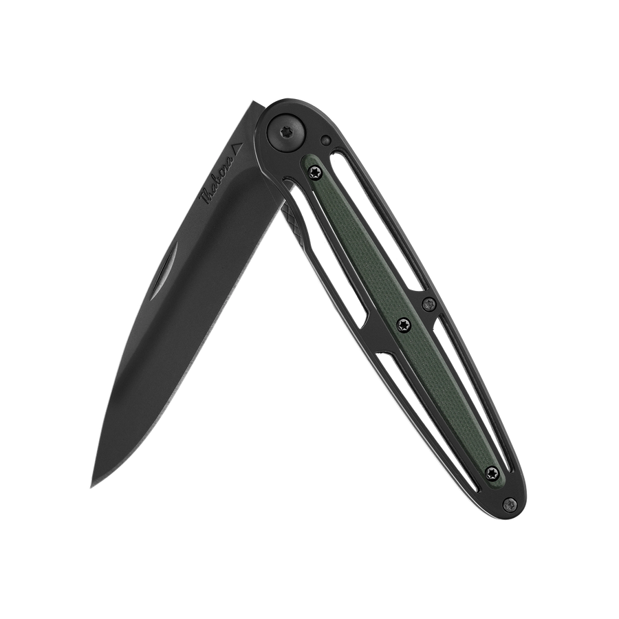 Couteau acier finition titane noir plaquette centrale résine g10 kaki